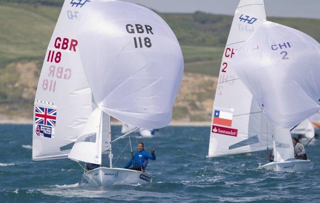 Hannah Mills and Saskia Clark, GBR, Women's Two Person Dinghy (470) at day one - 2015 ISAF Sailing WC Weymouth and Portland © onEdition http://www.onEdition.com